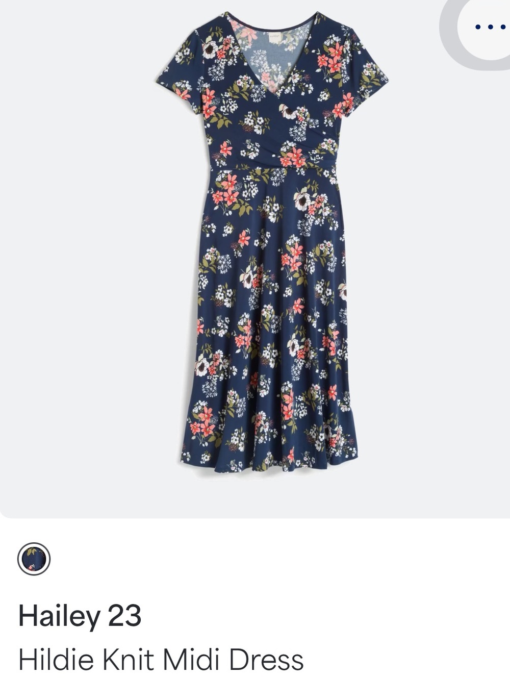 Navy Floral Wrap-Style Midi Dress